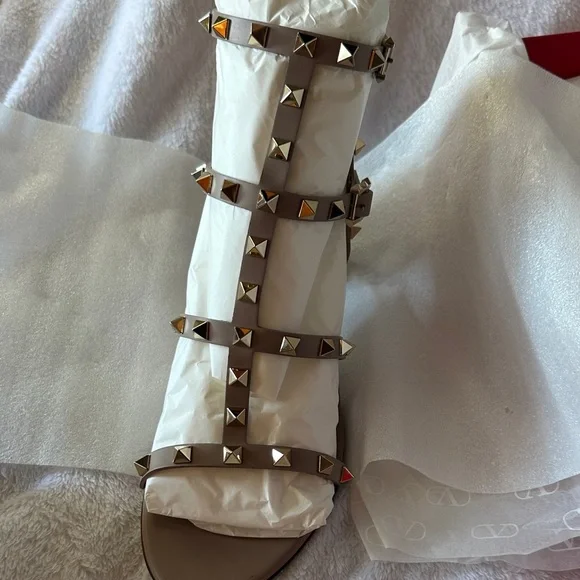 Valentino Garavani Tan Studded Sandals 60MM Rockstud Block Heal NWT dusk bag - Picture 11 of 14